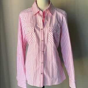Pink & white check blouse, L